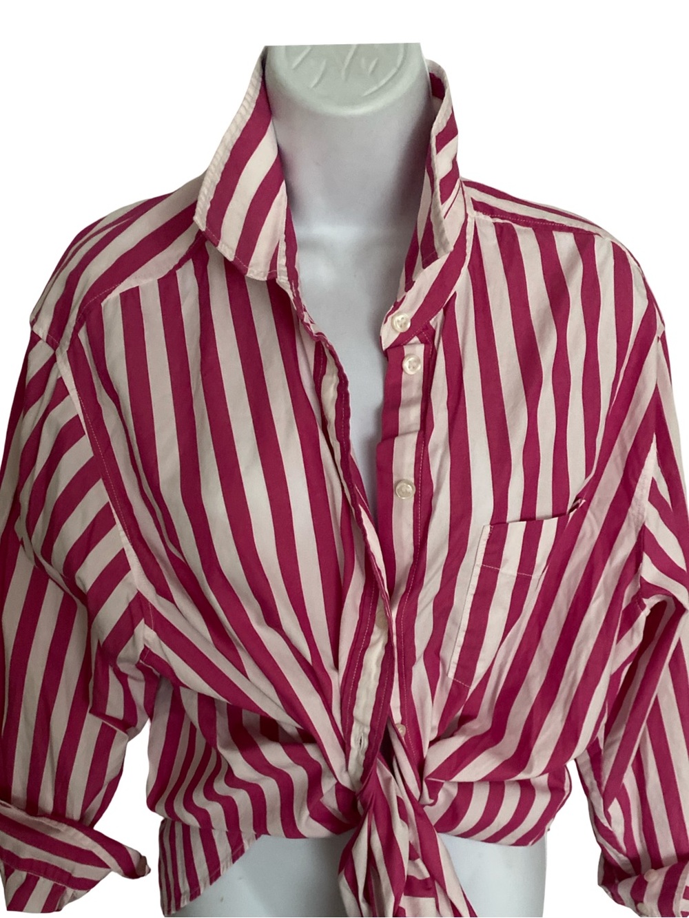 GAP Pink and White the big shirt Striped Button-Down - M